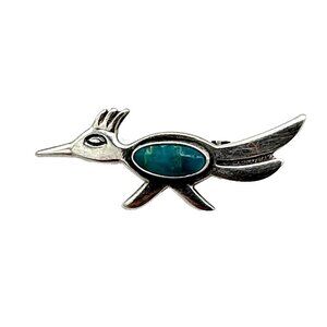 BELL TRADING POST vintage brooch - sterling silver turquoise roadrunner bird pin